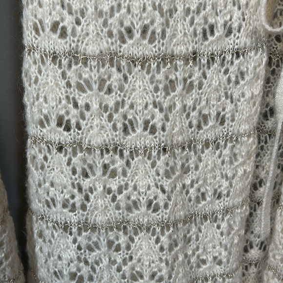 Y2K Heart Moon Star Mohair Blend Cowl Neck Sweater long Cream Crochet Open Sz M - Picture 7 of 14